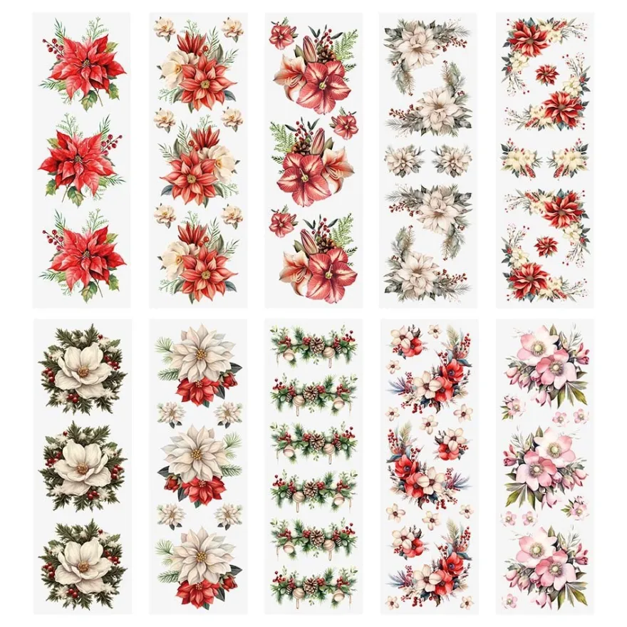 Premium-Transfers, Winterfloristik, 10cm x 30cm, farbig, 10 Bogen