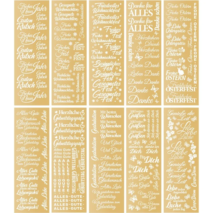 Premium-Transfers, Wünsche rund ums Jahr, 10cm x 30cm, Goldfolie, 10 Bogen
