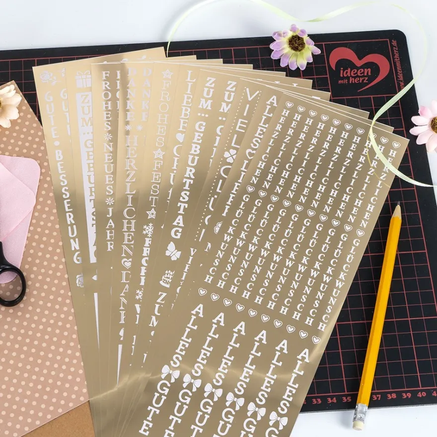 Premium-Transfers, Wünsche rund ums Jahr, vertikal, 10cm x 30cm, Goldfolie, 10 Bogen