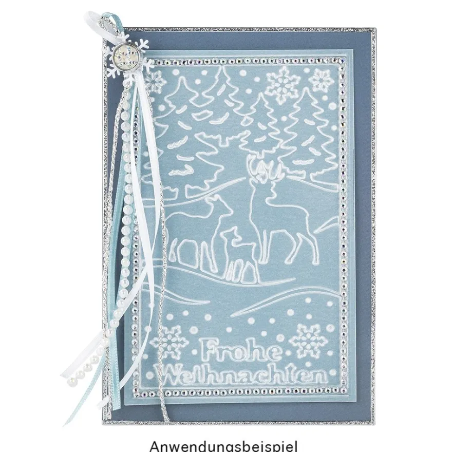 Prägeschablone, Frohe Weihnachten & Winterwald, 14,5cm x 9,5cm