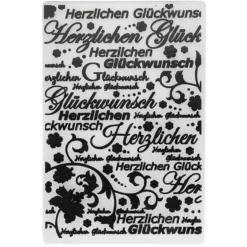 Prägeschablone, Herzlichen Glückwunsch, 14,5cm x 9,5cm