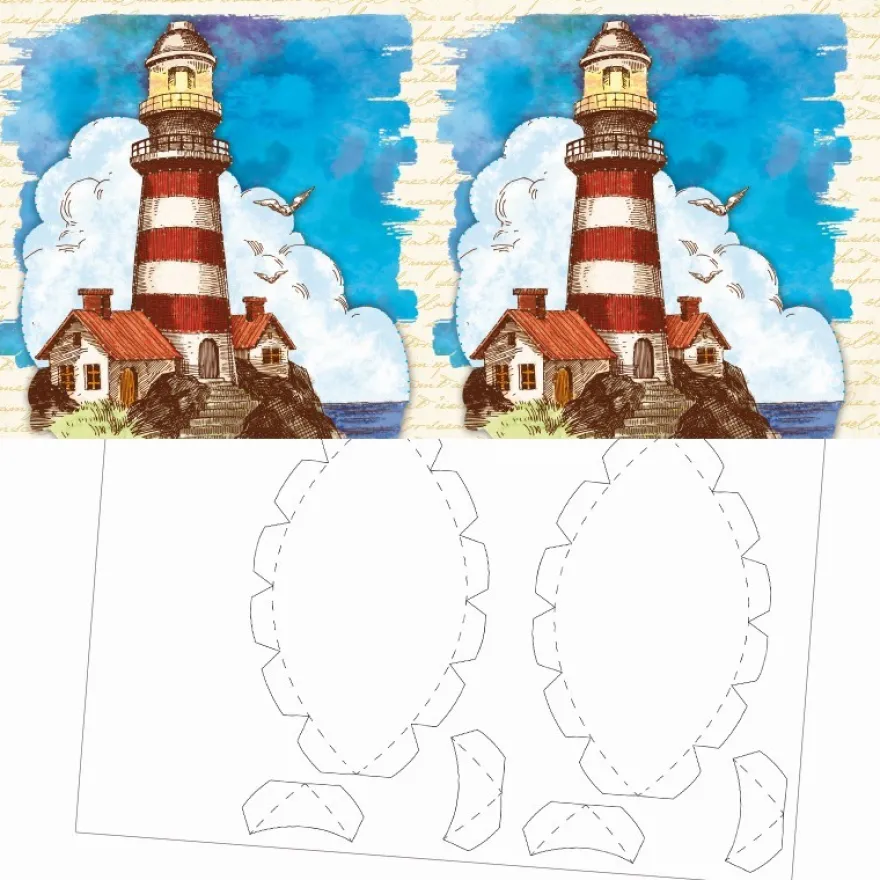 Prickel-Karte, Leuchtturm, inkl. Böden & Ecken, 16cm x 16cm