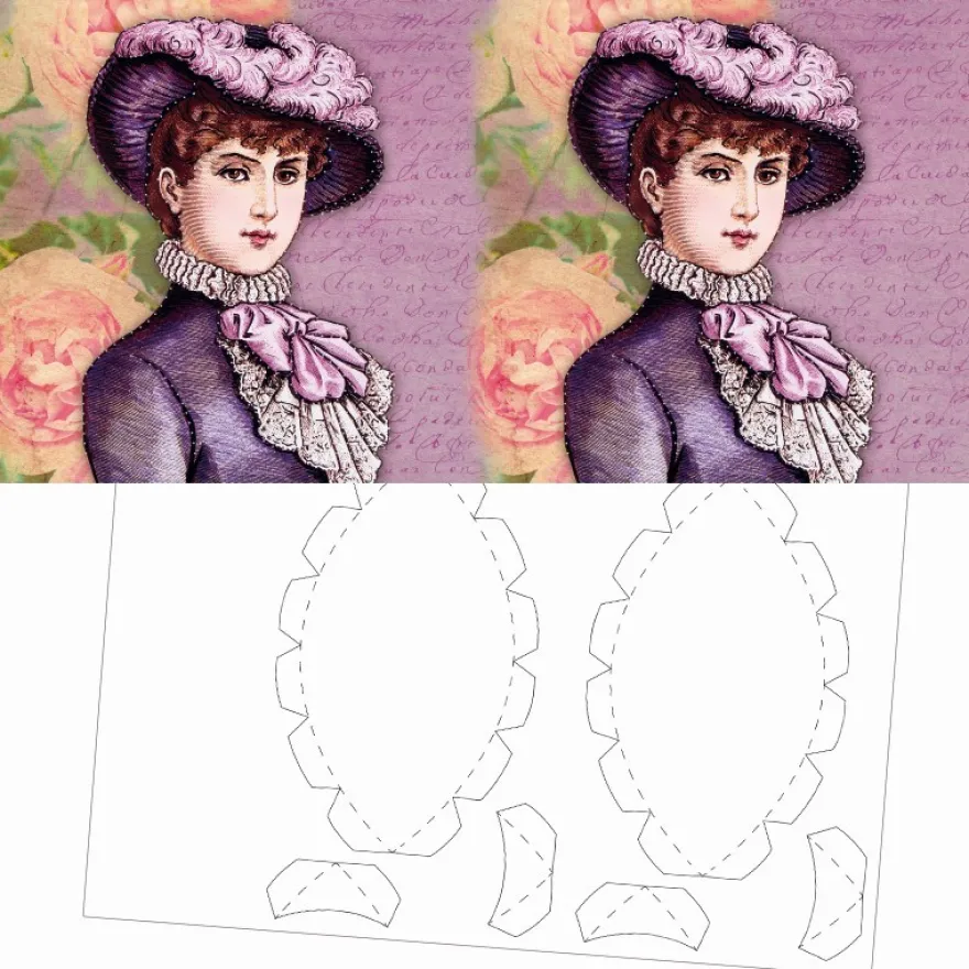 Prickel-Karte, Vintage-Portrait, inkl. Böden & Ecken, 16cm x 16cm