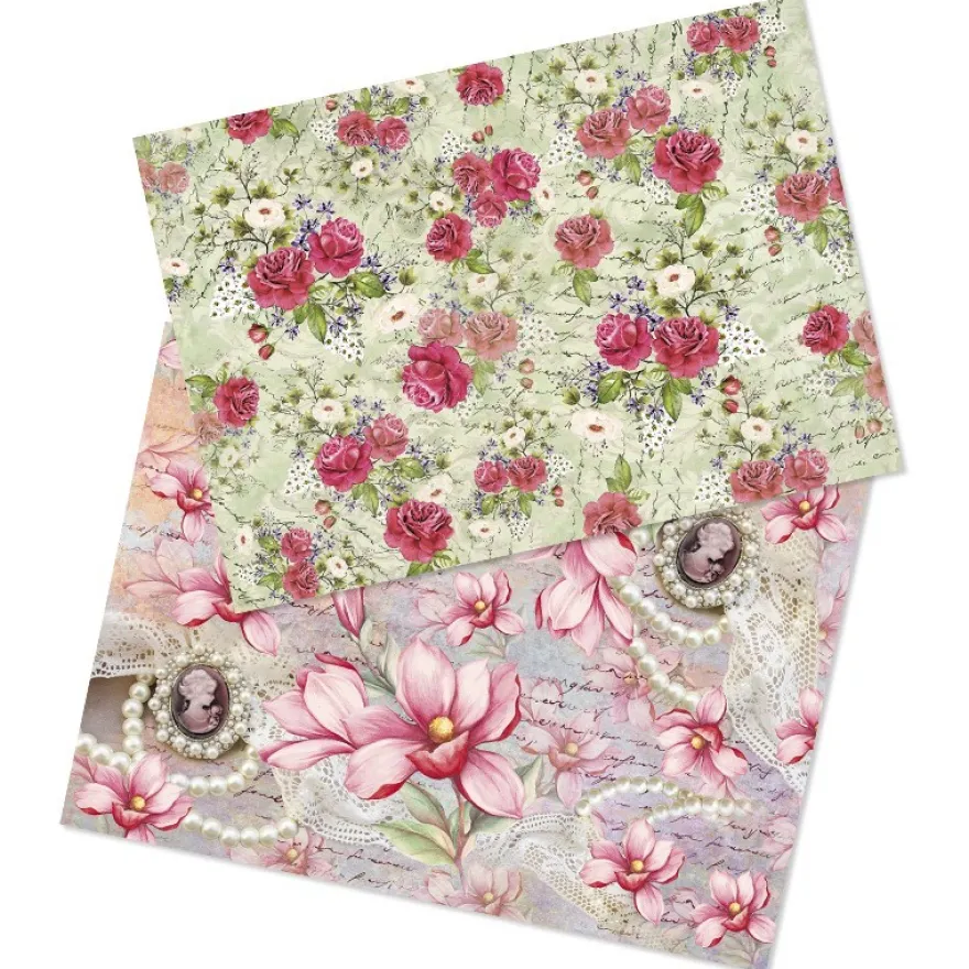 Reispapiere, Nostalgie "Blüten 3", DIN A4, 2 Designs