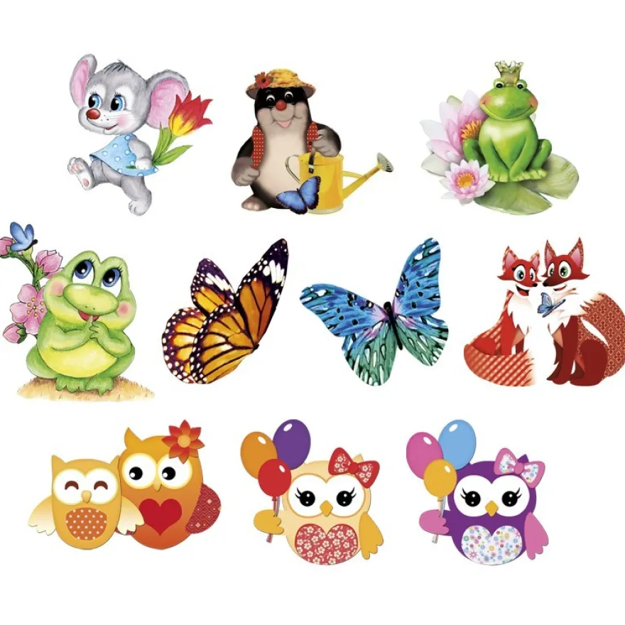 Relief-Bilder, Fröhliche Tierwelt, geprägt, 5,5-8,5 cm, 10er Set