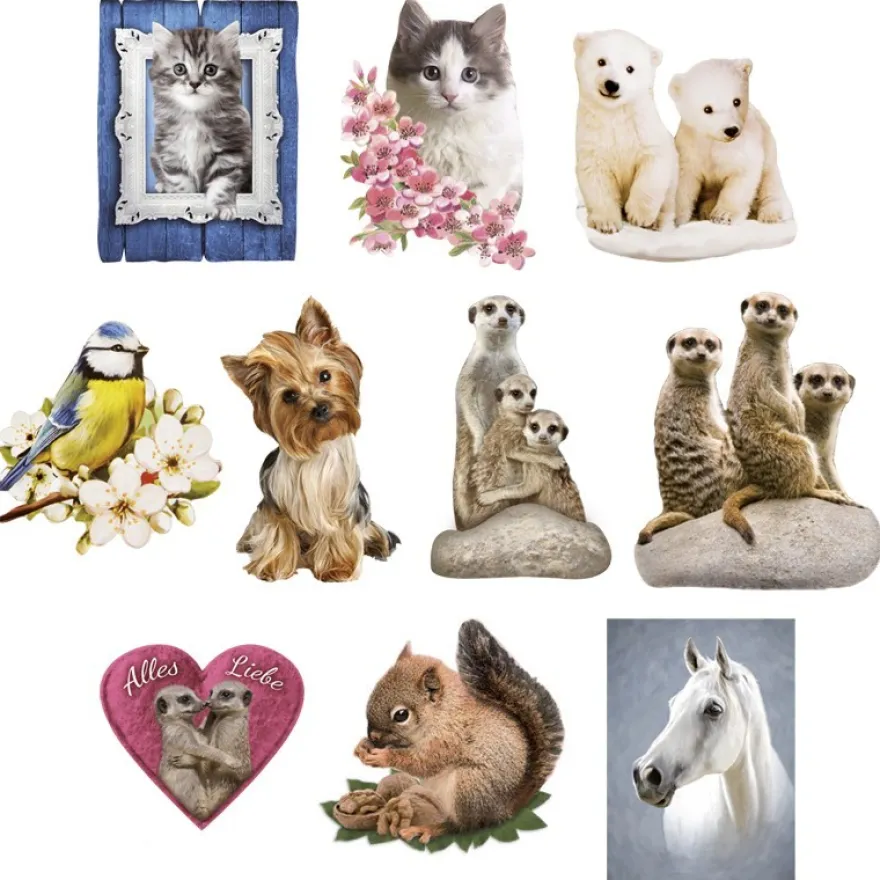 Relief-Bilder, Tiere, geprägt, 5,5-9 cm, 10er Set