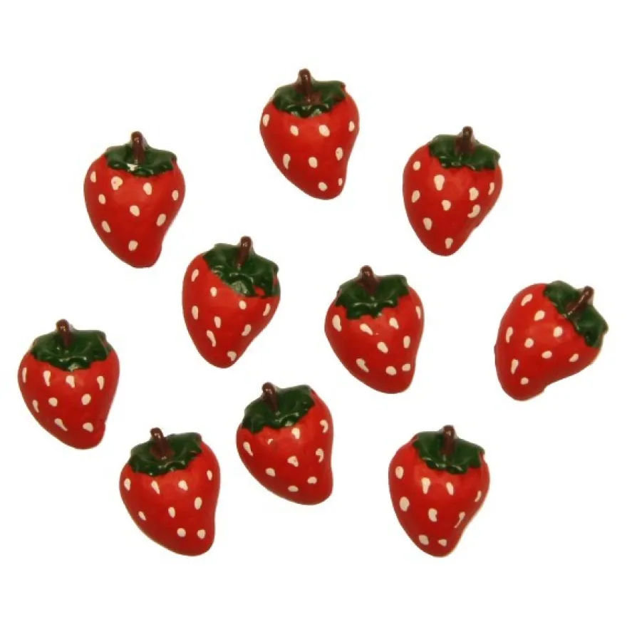 Relief-Erdbeeren, Steinharz, 2 x 1,5 cm, 10er Set
