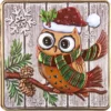 Relief-Sticker, Eule auf Holzpaneelen, Holz-& Metallic-Optik, 18cm x 17,5cm