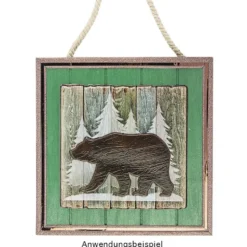 Relief-Sticker in Holz-Optik, Bär auf Holzpaneelen, 18 cm x 17,5 cm