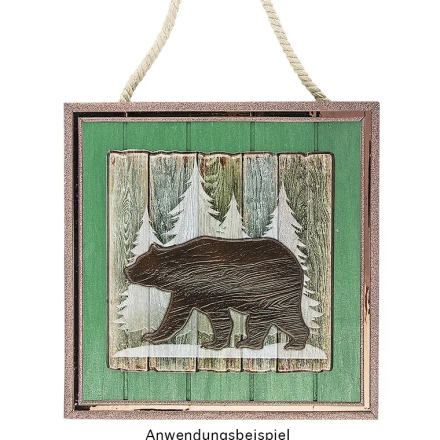 Relief-Sticker in Holz-Optik, Bär auf Holzpaneelen, 18 cm x 17,5 cm