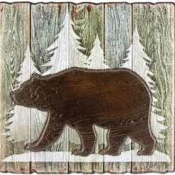 Relief-Sticker in Holz-Optik, Bär auf Holzpaneelen, 18 cm x 17,5 cm