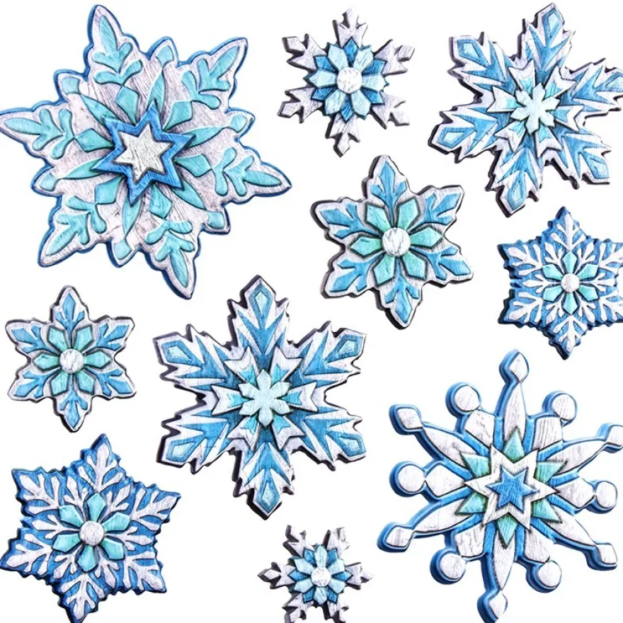 Relief-Sticker in Holzoptik, Eiskristalle, 18cm x 17,5cm