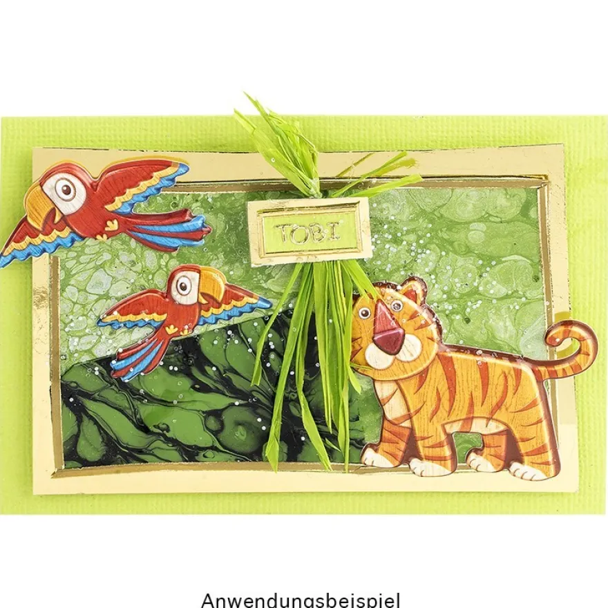 Relief-Sticker in Holz-Optik, Exotische Tiere, 14cm x 21cm, 27 Sticker