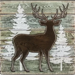 Relief-Sticker in Holz-Optik, Hirsch 2 auf Holzpaneelen, 18 cm x 17,5 cm