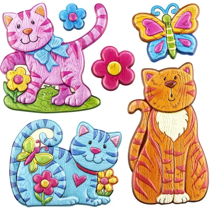 Relief-Sticker in Holz-Optik, Katzen, 18x17,5cm