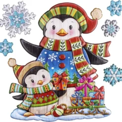 Relief-Sticker in Holzoptik, Pinguine, 18cm x 17,5cm