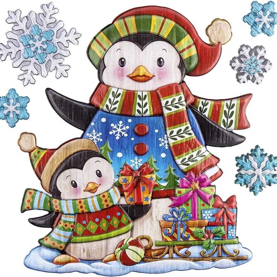 Relief-Sticker in Holzoptik, Pinguine, 18cm x 17,5cm