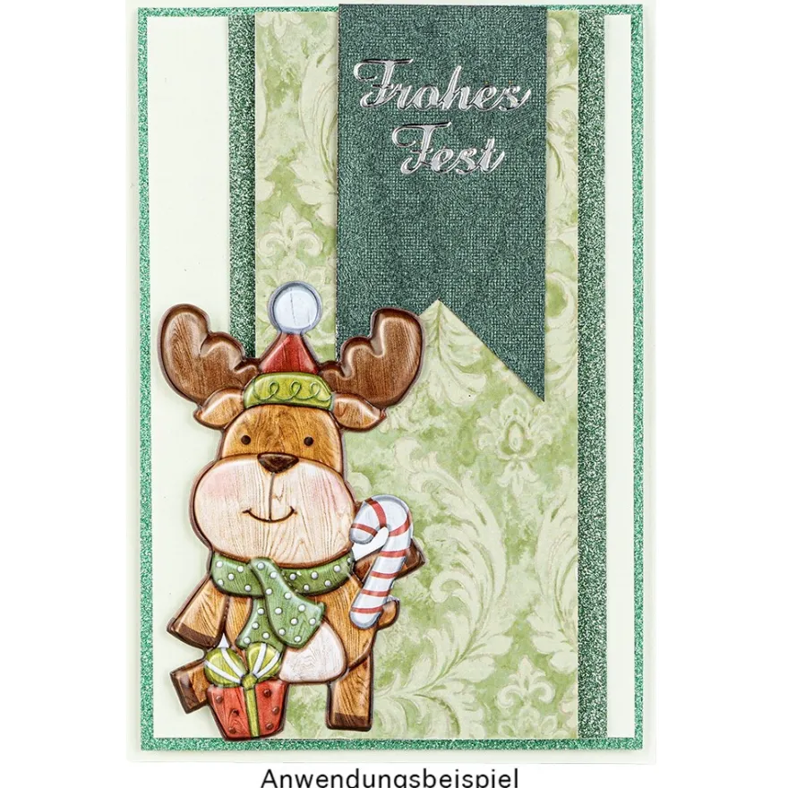 Relief-Sticker in Holzoptik, Rentiere, 18cm x 17,5cm