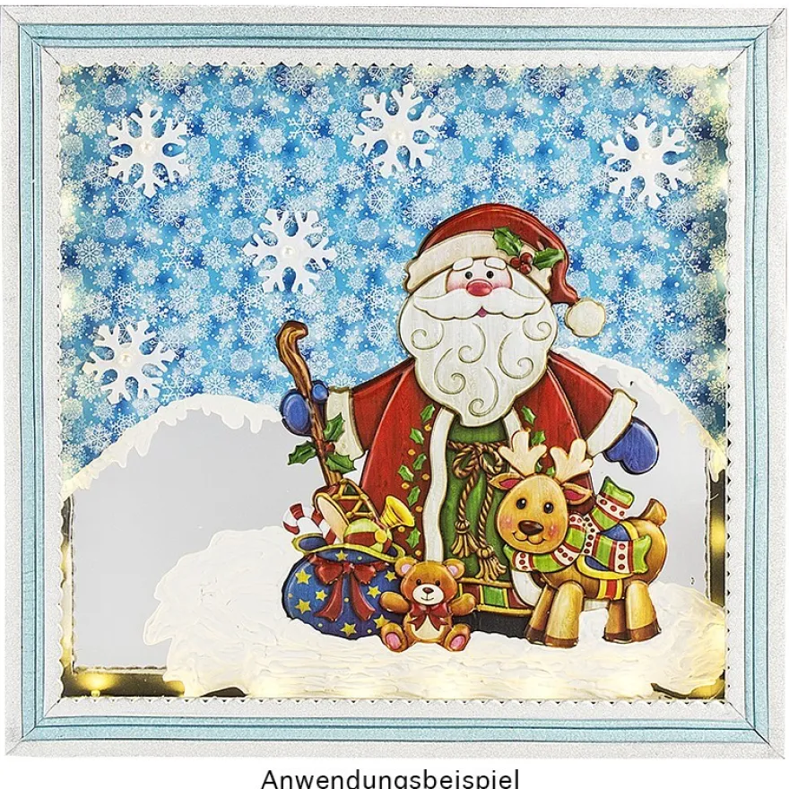 Relief-Sticker in Holzoptik, Weihnachtsmann mit Rentier, 18cm x 17,5cm