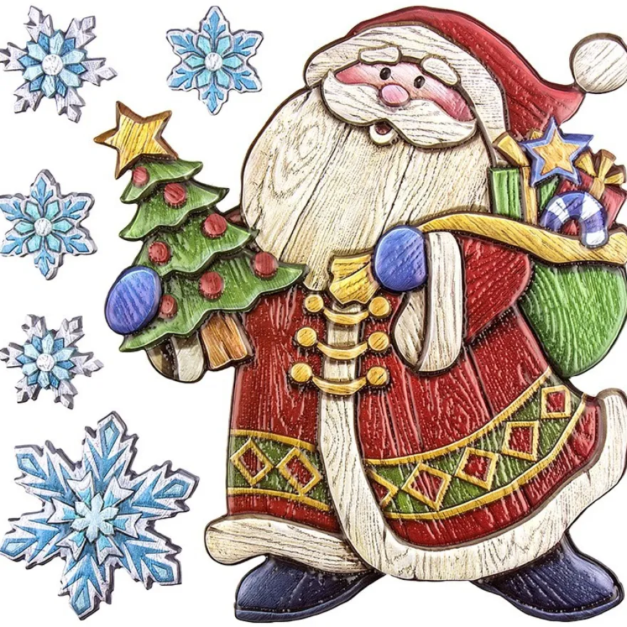 Relief-Sticker in Holzoptik, Weihnachtsmann, 18cm x 17,5cm