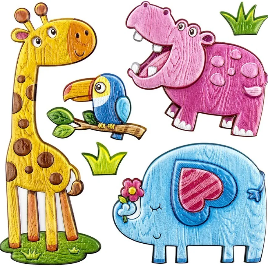 Relief-Sticker in Holz-Optik, Zootiere 1, 18x17,5cm