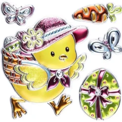 Relief-Sticker in Metallic-Optik, Großes Osterküken, 18cm x 18cm