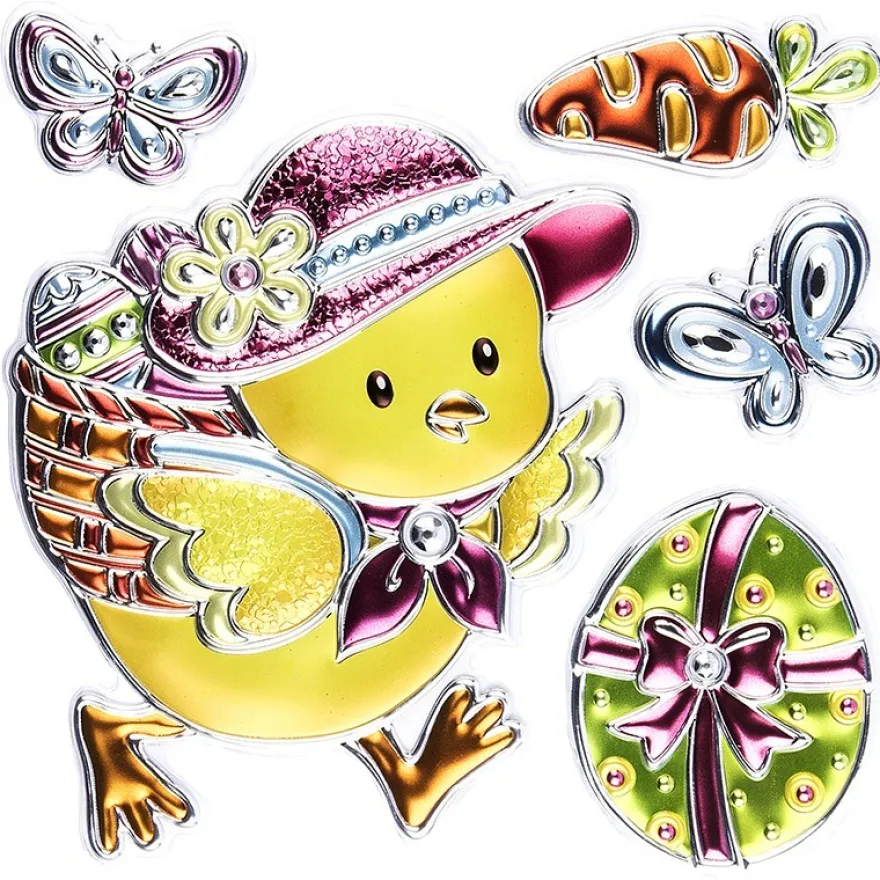 Relief-Sticker in Metallic-Optik, Großes Osterküken, 18cm x 18cm