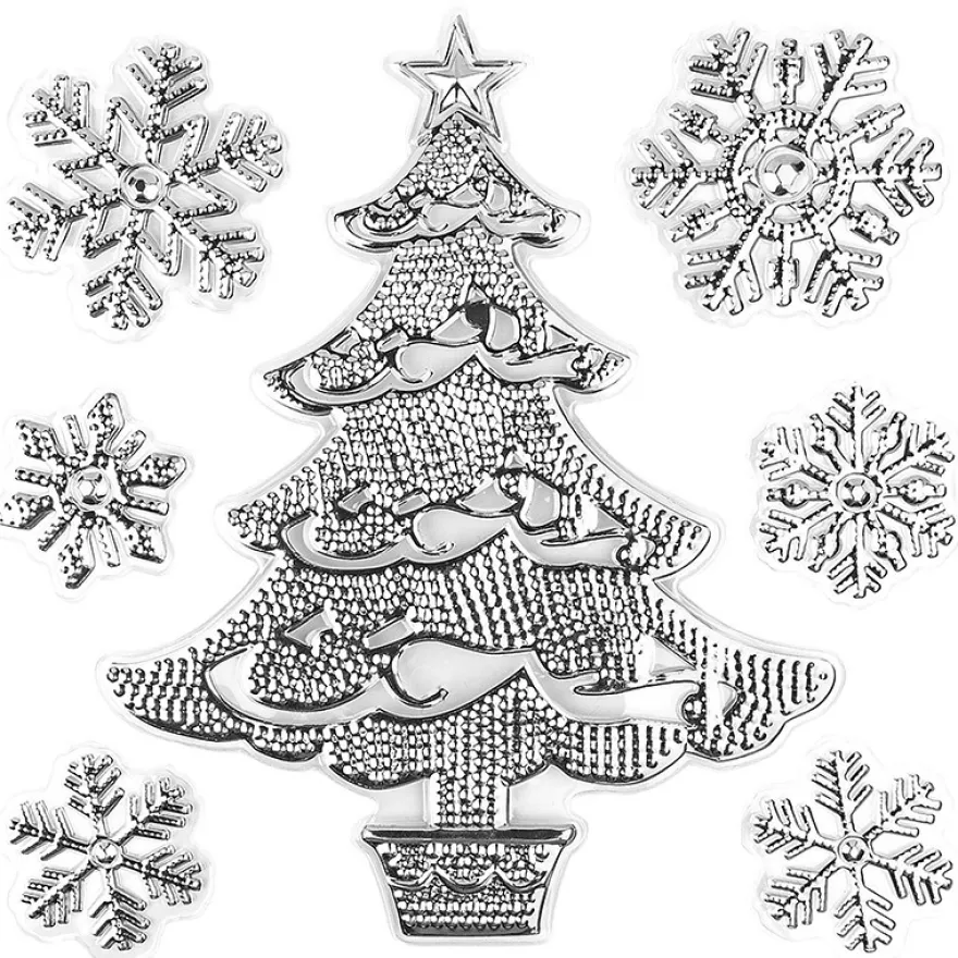 Relief-Sticker in Metallic-Optik, Weihnachtsbaum 2, 18cm x 17,5cm, silber