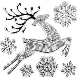 Relief-Sticker in Metallic-Optik, Rentier 2, 18cm x 17,5cm, silber