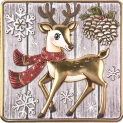 Relief-Sticker, Reh auf Holzpaneelen, Holz-& Metallic-Optik, 18cm x 17,5 cm