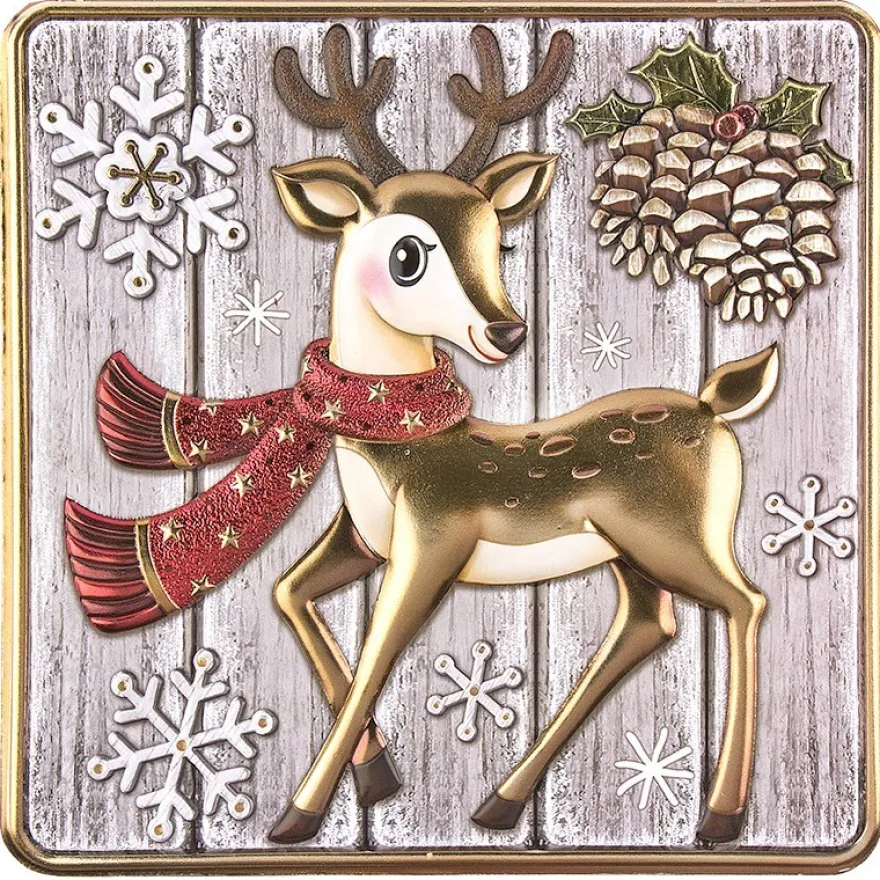 Relief-Sticker, Reh auf Holzpaneelen, Holz-& Metallic-Optik, 18cm x 17,5 cm