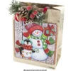 Relief-Sticker, Schneemann & Pinguin auf Holzpaneelen, Holz-& Metallic-Optik, 18cm x 17,5 cm