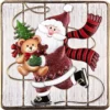 Relief-Sticker, Weihnachtsmann auf Holzpaneelen, Holz-& Metallic-Optik, 18cm x 17,5cm