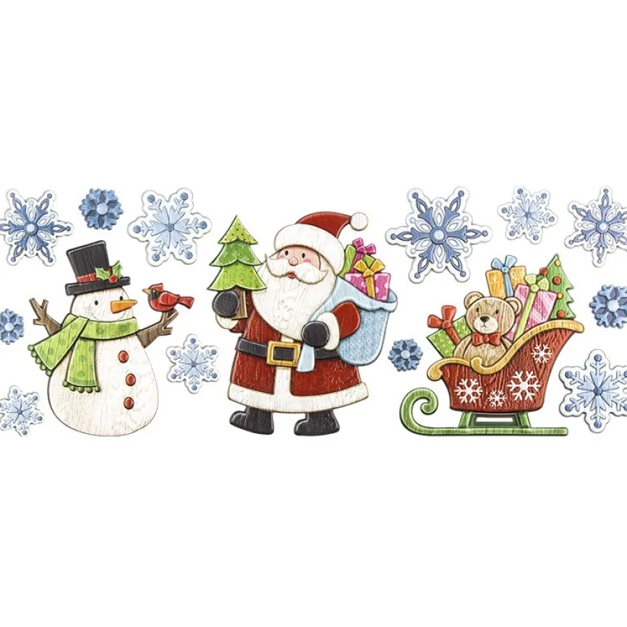 Relief-Sticker, Weihnachtsmann & Co., Holz-Optik, XXL 50x20 cm