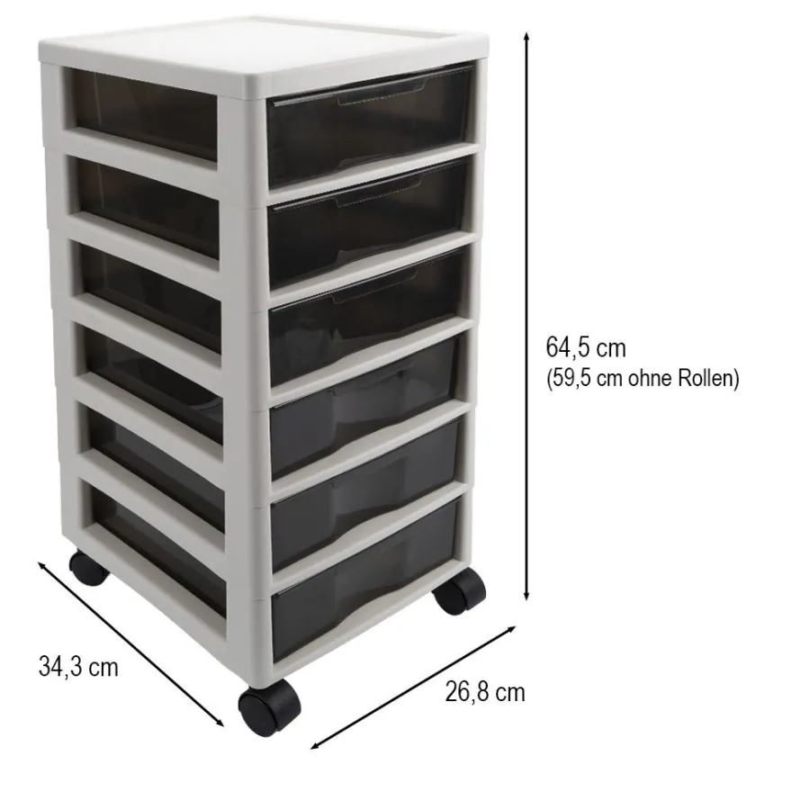 Rollcontainer mit 6 Schubladen, 34,3cm x 26,8cm x 64,5cm