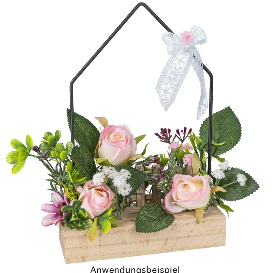 Rosenknospen mit Blättern, 5 Knospen in Creme-pink, 10 Blätterzweige in Grün, 15-teilig