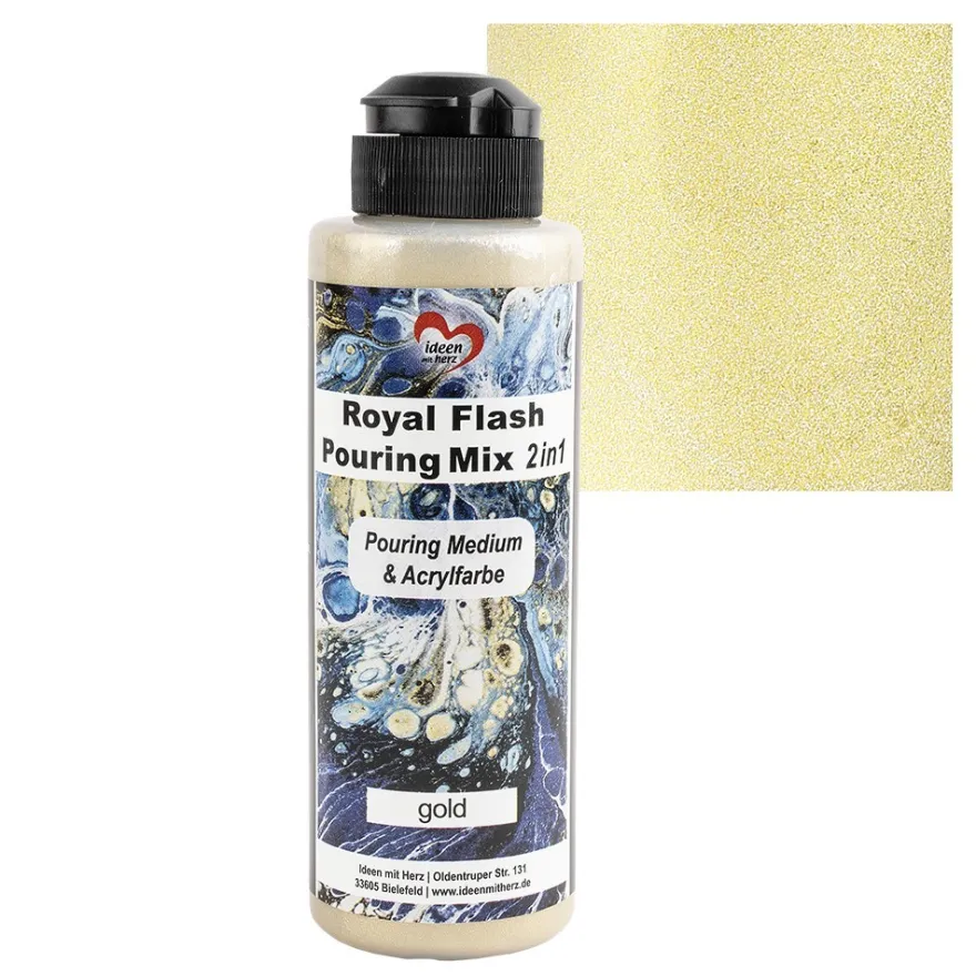 Royal Flash Pouring Mix, 2 in 1, Pouring Medium & Acrylfarbe, gold, 180ml