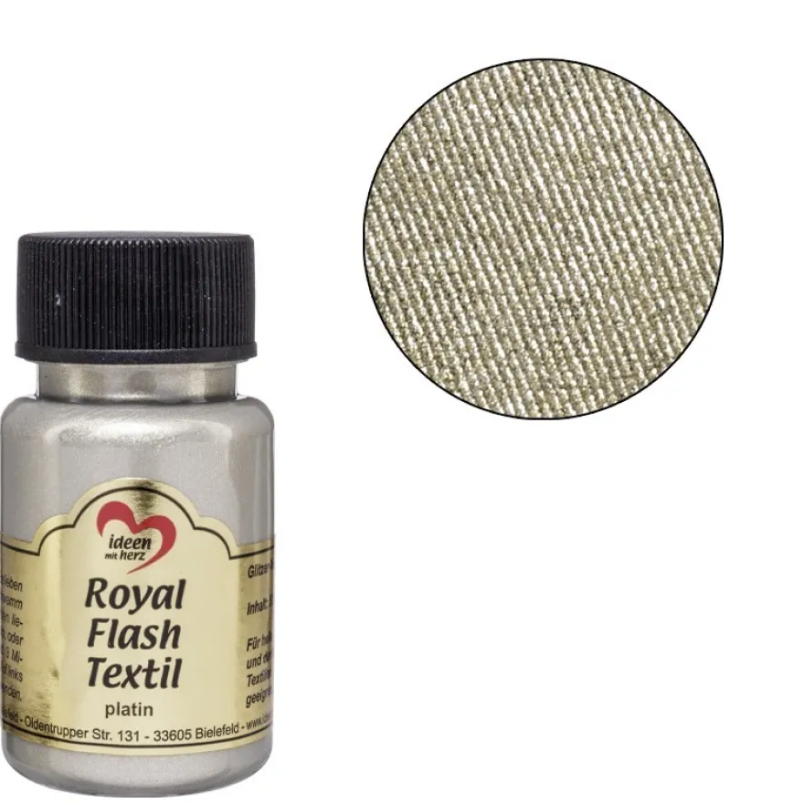 Royal Flash Textil, Glitzer-Metallic-Farbe, 50 ml, platin
