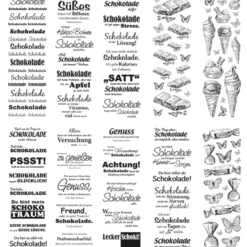 Rubbel-Transferbogen, Schoko-Texte, 10cm x 30cm, 10 Bogen