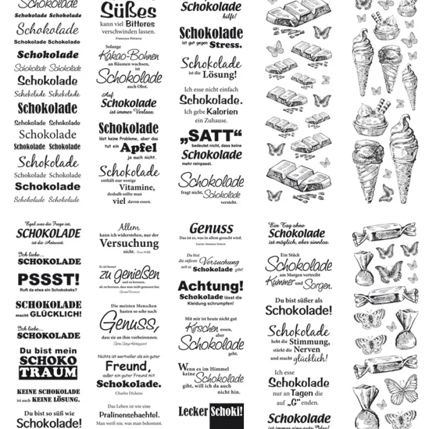 Rubbel-Transferbogen, Schoko-Texte, 10cm x 30cm, 10 Bogen