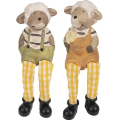 Schafe 2 mit Schlenkerbeinen, 16,3cm/16,8cm hoch, Kantenhocker, 2 Stück