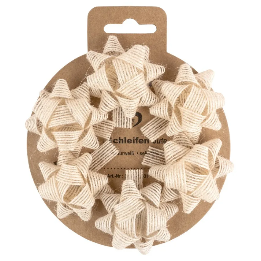 Schleifen Jute, Ø 5 cm, naturweiß, selbstklebend, 6 Stück