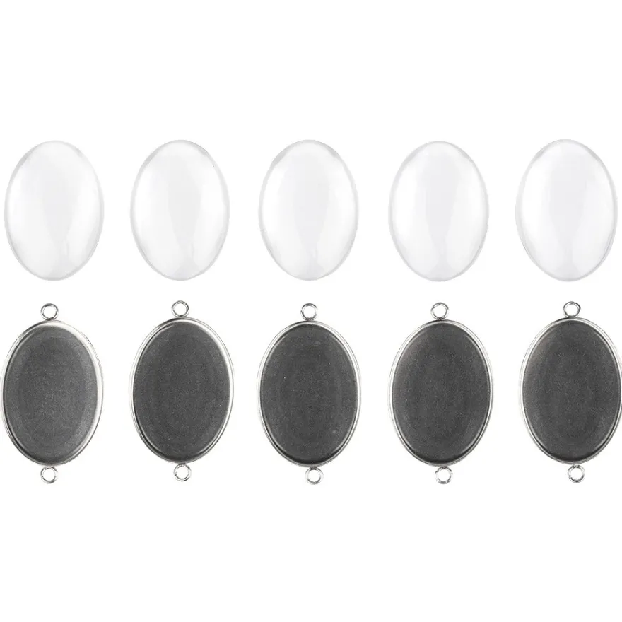 Schmuckanhänger & Cabochons, oval, mit 2 Ösen, 22mm x 30mm, mit passenden Cabochons, 5 StücK
