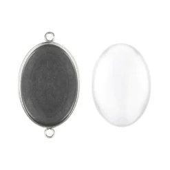 Schmuckanhänger & Cabochons, oval, mit 2 Ösen, 22mm x 30mm, mit passenden Cabochons, 5 StücK