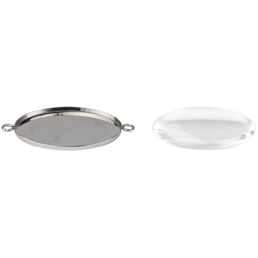 Schmuckanhänger & Cabochons, oval, mit 2 Ösen, 22mm x 30mm, mit passenden Cabochons, 5 StücK