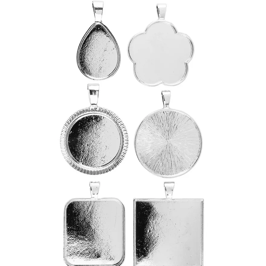Schmuckanhänger, Rohlinge, Design 3, versch. Designs & Größen, silber, 6 Stück
