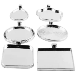 Schmuckanhänger, Rohlinge, Design 3, versch. Designs & Größen, silber, 6 Stück