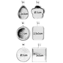 Schmuckanhänger, Rohlinge, Design 1, versch. Designs & Größen, silber, 6 Stück