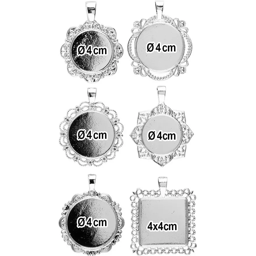 Schmuckanhänger, Rohlinge, Design 4, versch. Designs & Größen, silber, 6 Stück