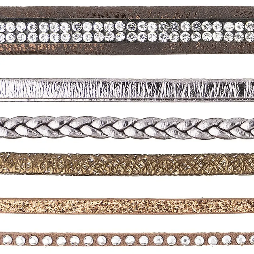 Schmuck Lederbänder, 50cm lang, verschiedene Designs, braun, 6 Stück